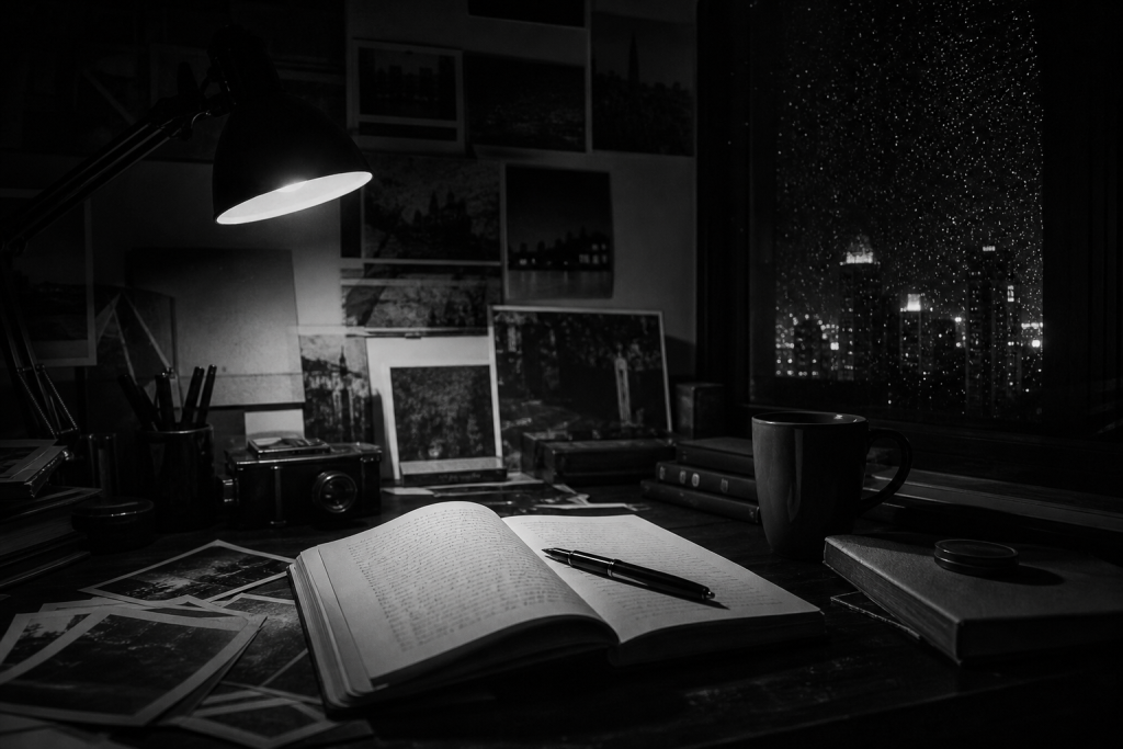深夜書桌與未完成的手稿