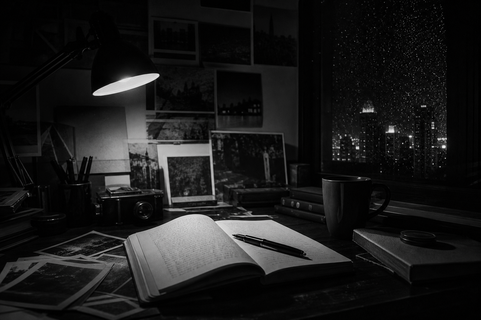 深夜書桌與未完成的手稿